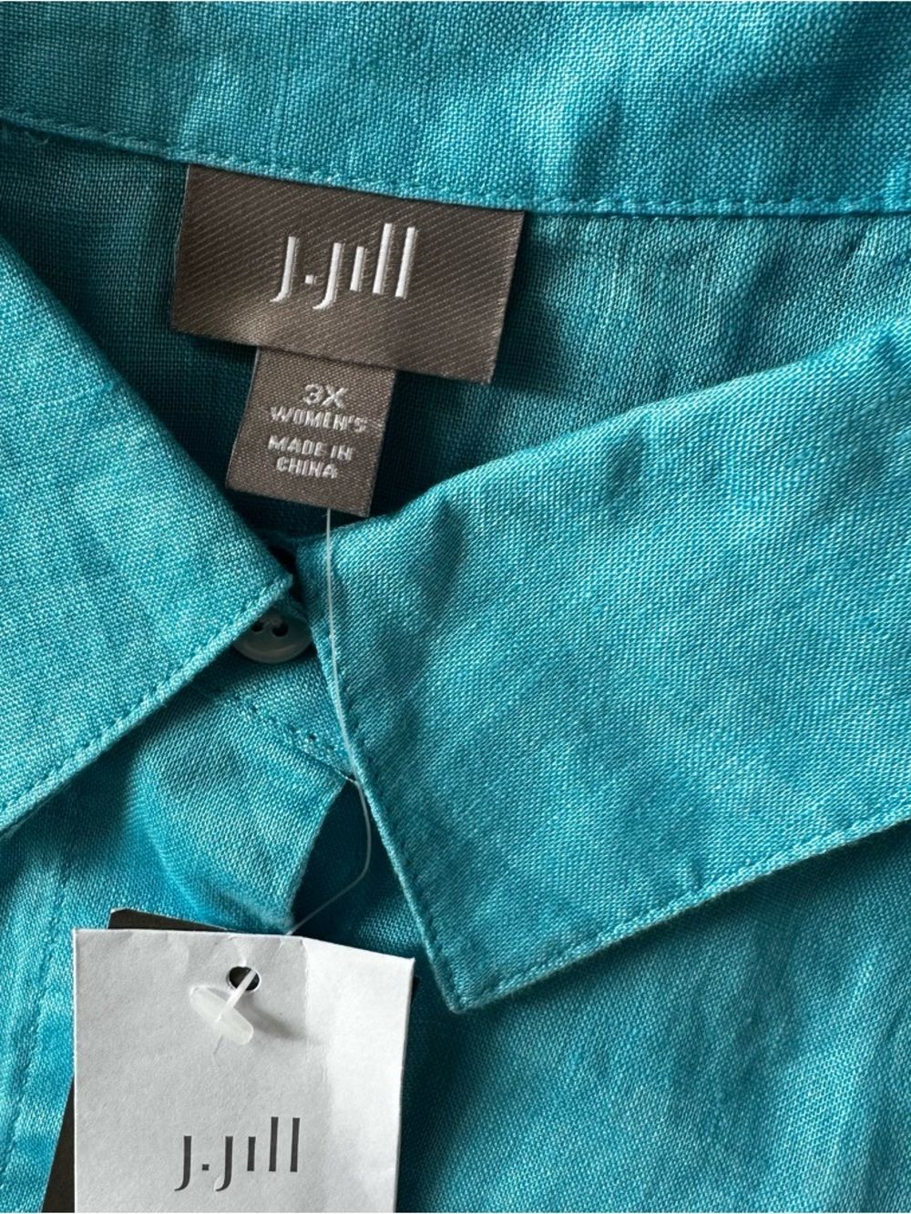 J. Jill Aqua Blue Turquoise Long-Sleeve Linen Button-Down Shirt Women's 3XL NWT - Picture 5 of 10